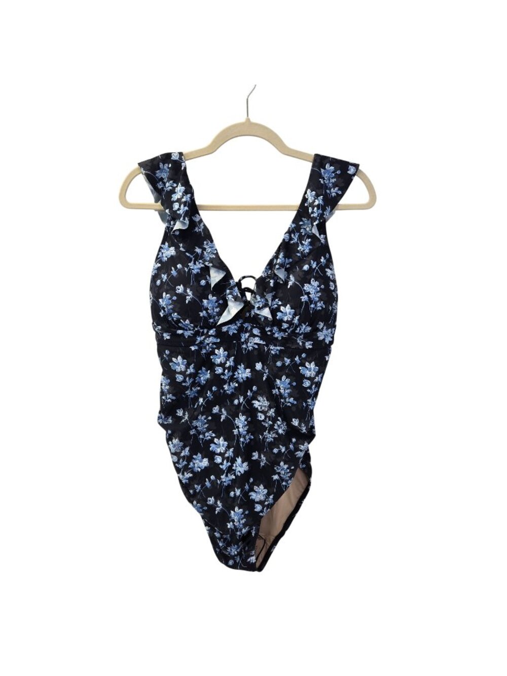 NWT A Pea in the Pod White Floral Ruffled Maternity One-Piece Swimsuit Size Medi